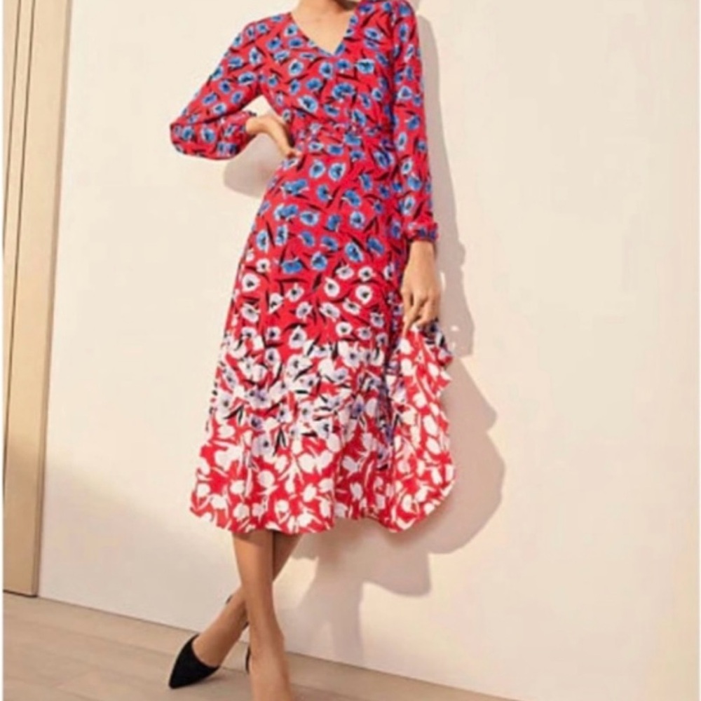 NWT Ann Taylor Petite Red Floral Dress in size 10P - Picture 3 of 10